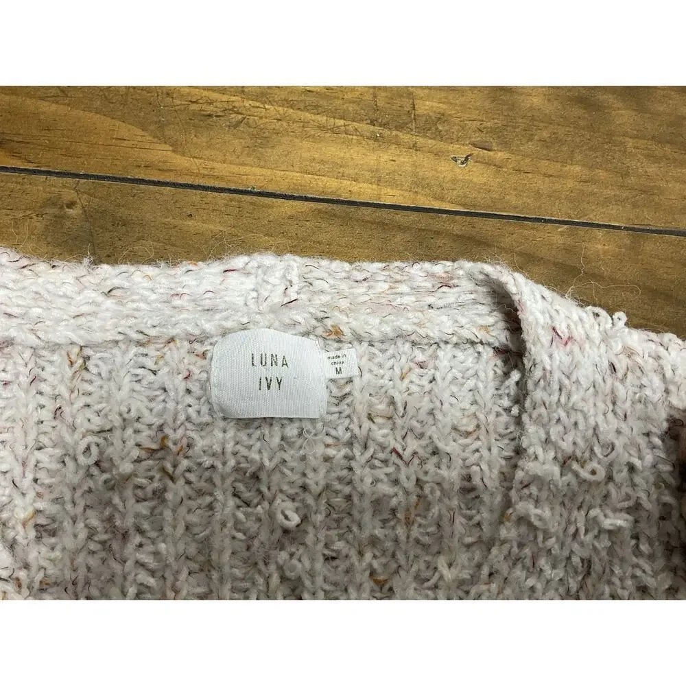 Luna Ivy Flower Crochet Oversized Cardigan Sweater Top Warm Beige Medium